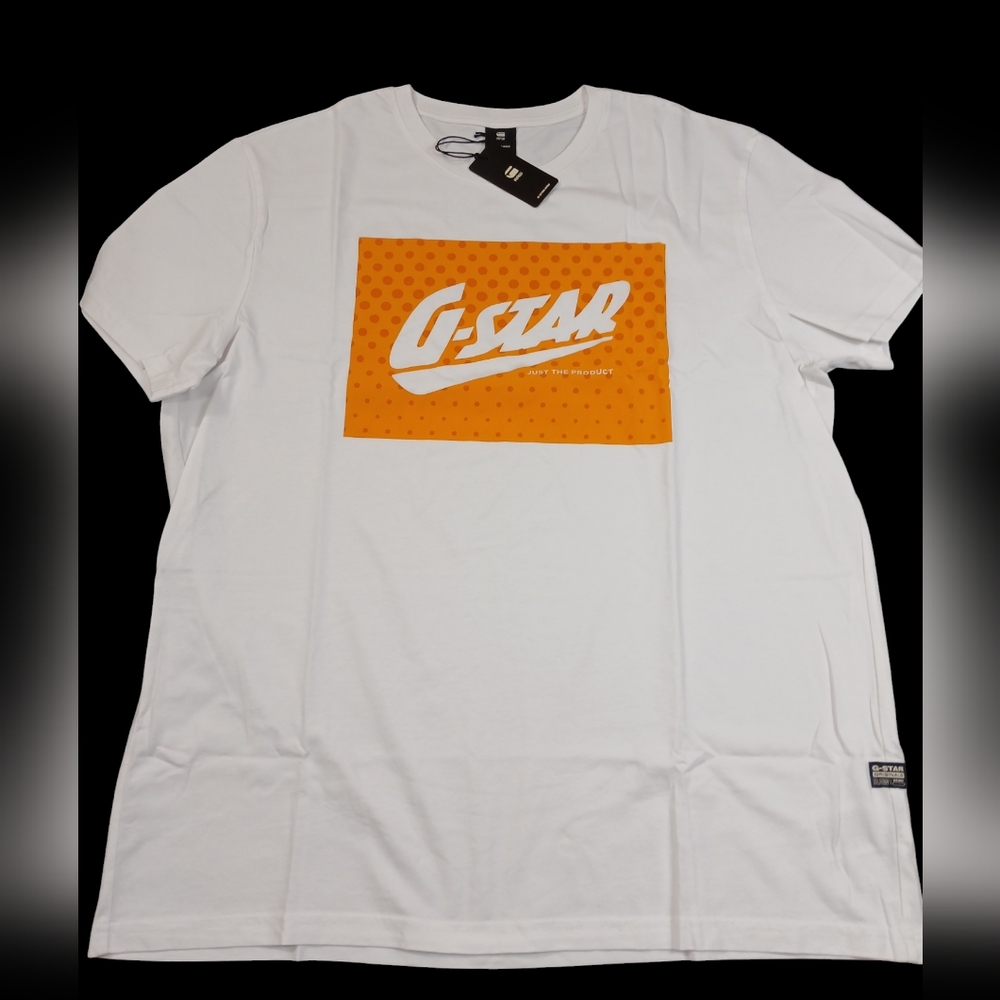 G-Star White and Yellow Short Sleeve Tee